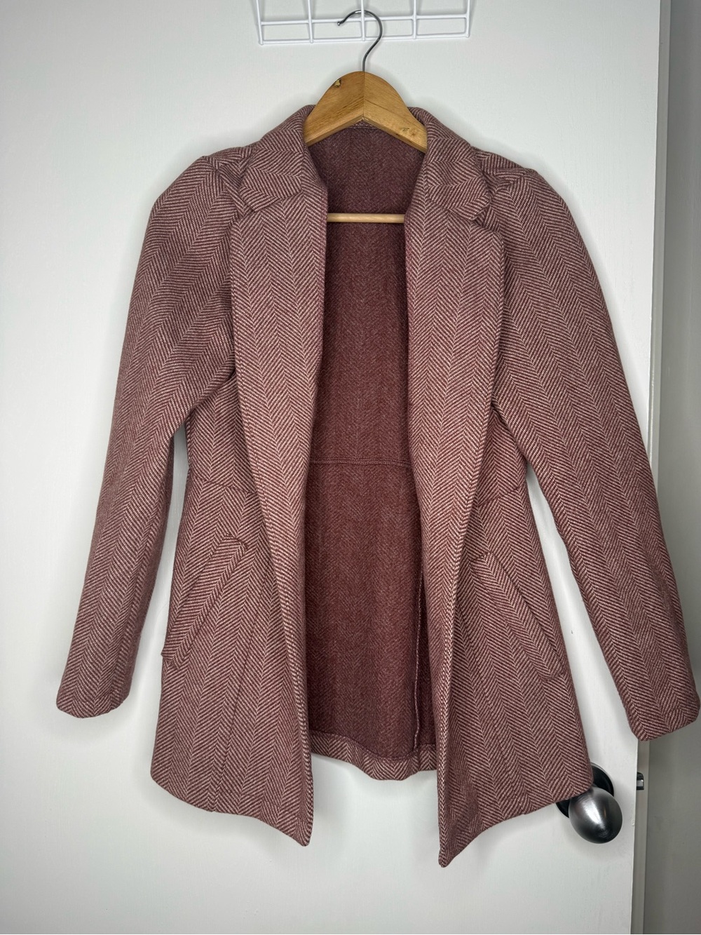 SHEIN Women’s Dusty Rose Herringbone Tailored Coat